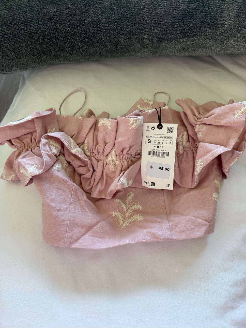 Zara Pink Embroidered Off-Shoulder Crop Top